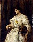 Famous Seated Paintings - Portrait of a lady with her collie, seated, three-quarter length